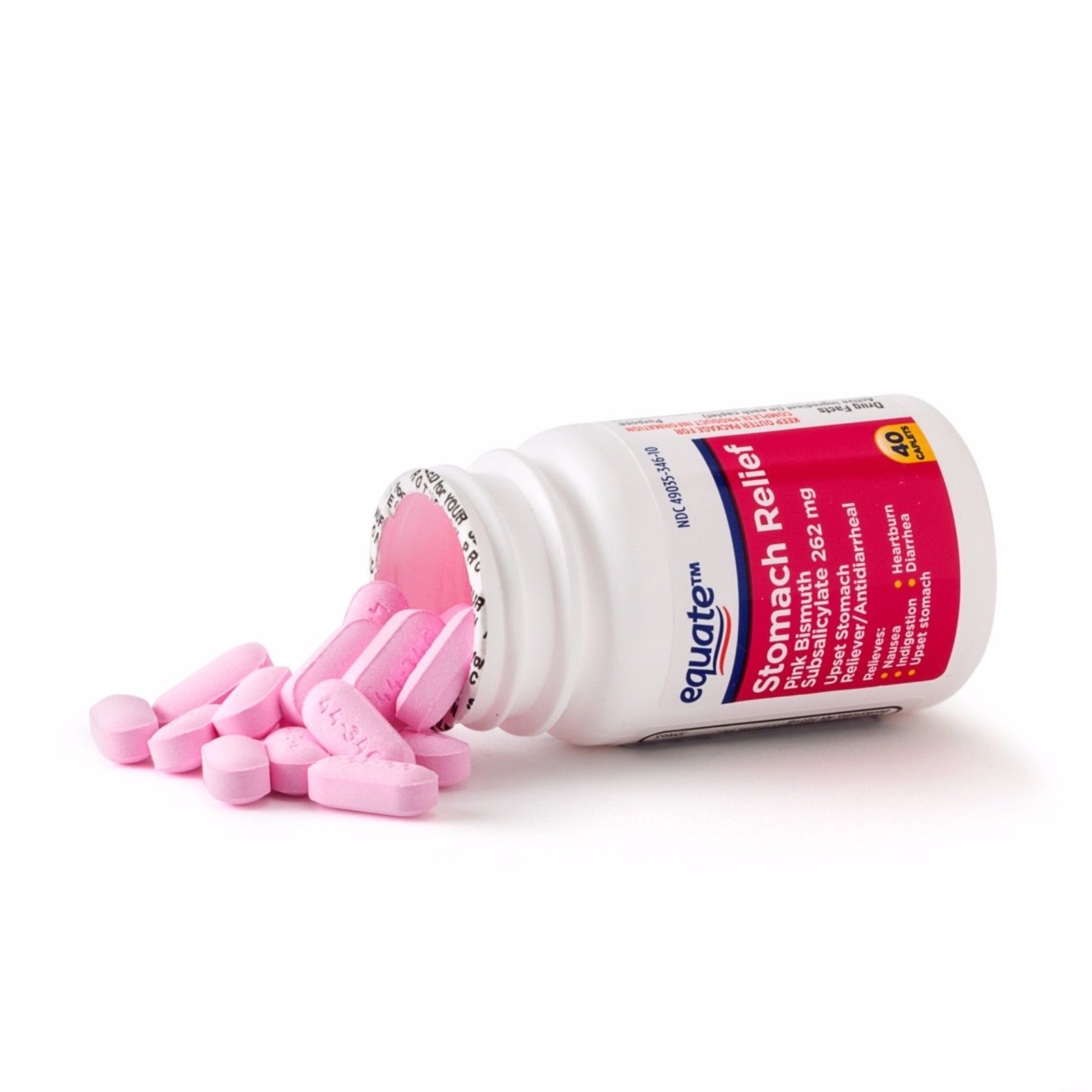 Equate Stomach Relief Caplets, 262 mg, 40 Count Compare to Pepto