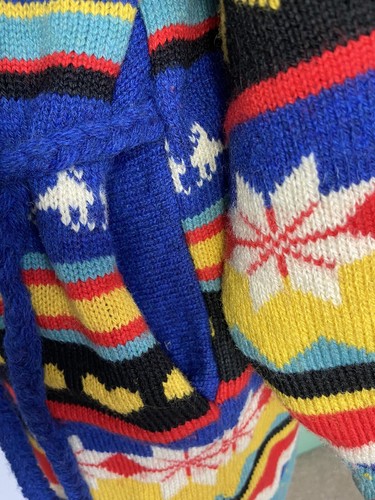 Vintage Alpaca Colourful Fair Isle Knit Long Cardigan Kimono Size L Kitsch - Picture 19 of 20