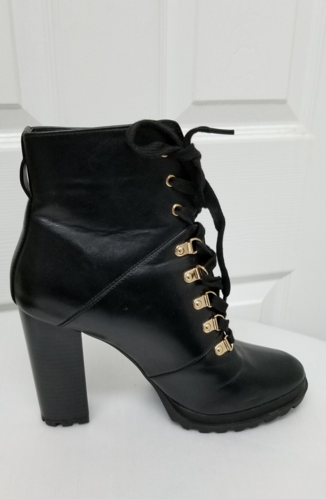 JustFab Black Lace-Up Booties for Women High Heel Boots