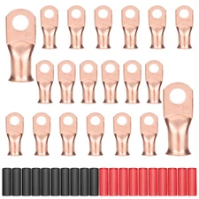 20pcs 1/0 AWG Copper Wire Lugs Kit Ring Terminals + 20pcs Heat Shrink Tubing Set