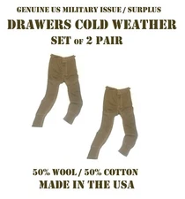 US MILITARY EARLY ECWCS THERMAL DRAWERS COLD WEATHER MEN'S XS 50% WOOL SET of 2