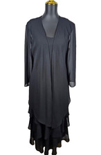 Romantic Flowy Little Black Dress IC Collection Tiered Sleeveless w/Sheer Shrug