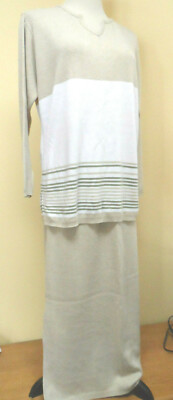 Kathy Ireland 2-pc Knit Dress Long Skirt Top Tunic Beige White Stripes Sz  Small | eBay