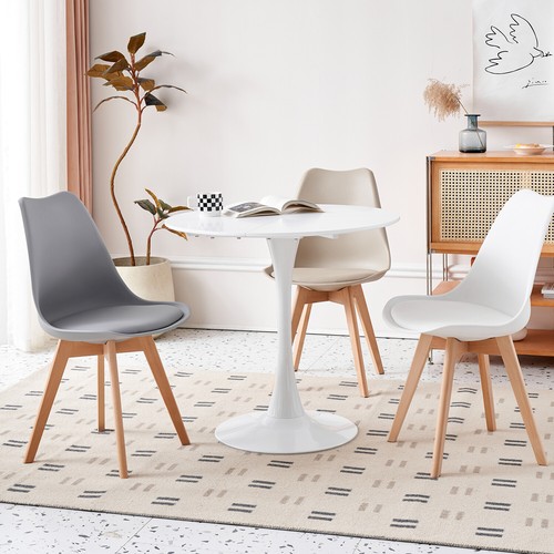 6x Sedia in polipropilene stile scandinavo con gambe in legno imbottite Beige - Foto 10 di 12