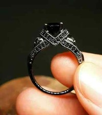 2Ct Sinulated Black Diamond Skull Halloween Ring 14k Black Gold Plated Silver