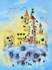 Fantasy Art Clouds Cats Animalism  Gift Loved One Original oil painting original