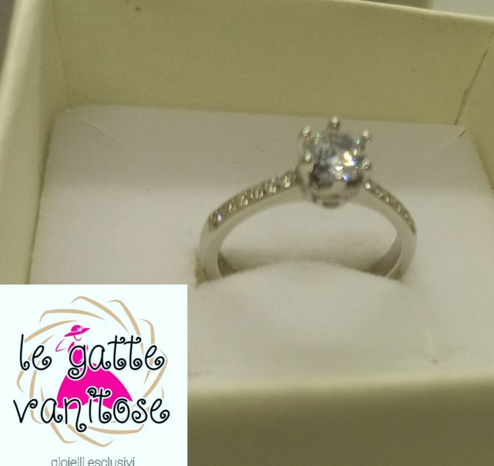 anello solitario argento 925 lucentezza oro bianco. anello misura 10 - Immagine 2 di 4