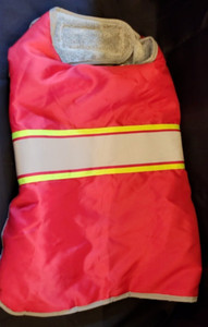 Top Paw Red Coat XL Dog Vest w/ Reflective and Green Neon Stripes.