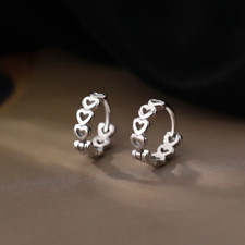 Hollow Heart Hinged Hoop Earrings Silver