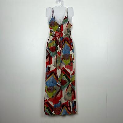 Elisa Maxi Dress Leaf Print Womens S/M V Neck Drawstring Bodice Lightweight  Pant | eBay