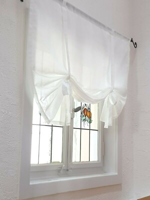Raffrollo Gardine naturweiß Breite 60-200 cm Shabby Vintage Bändchenrollo