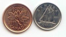 Canada 2011 Penny Dime Canadian 1 and 10 Cent Coins 10c 1c EXACT SET