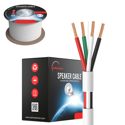250FT 16/4 Speaker Cable OFC CL3 CMR Rated In-Wall Audio LED Stranded Wire White