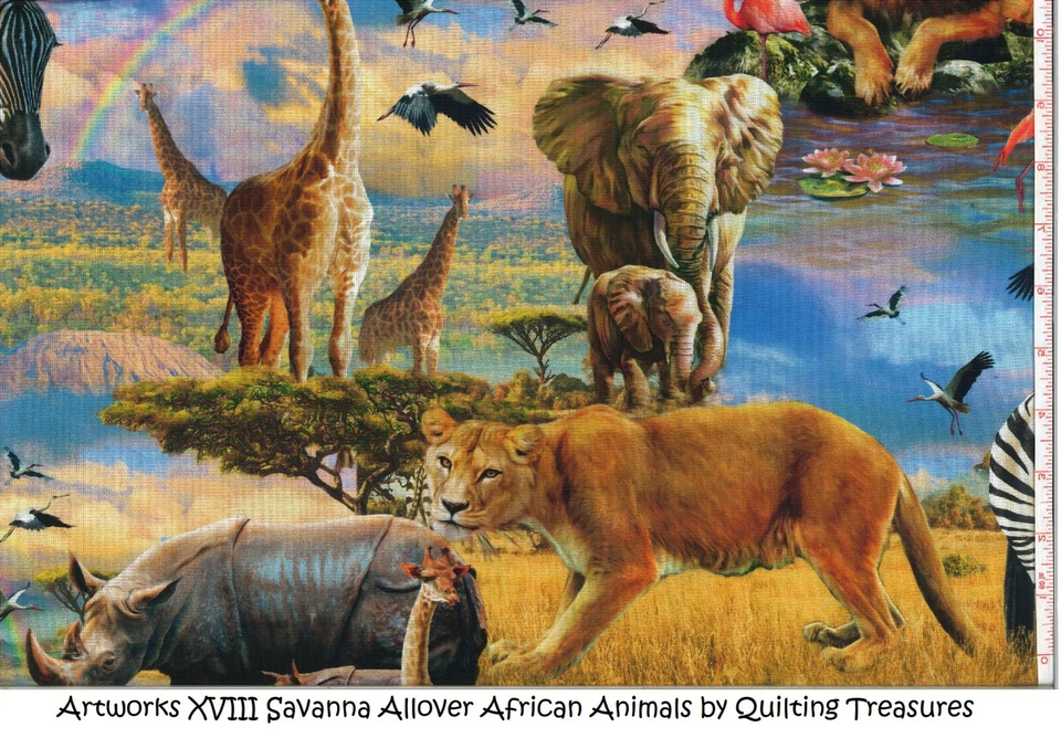 Artworks XVIII Savanna 非洲动物面板 36x44 棉被织物 QT 织物 — 第 2/4 张图片