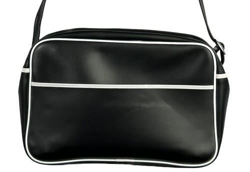 Vintage 70s PVC Vinyl Travel Tote Carry On Shoulder Bag Hold All Mod Black White - Picture 11 of 19