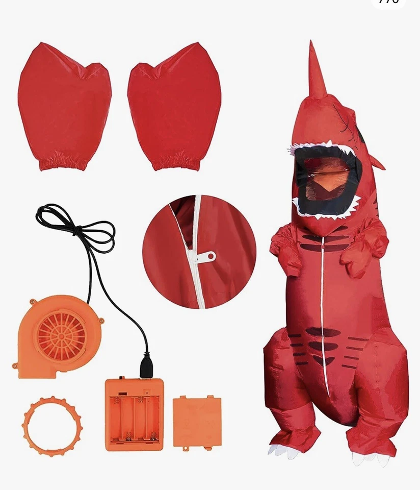 Рекс динозавр костюм надувной красный Хэллоуин - Изображение 3 из 4