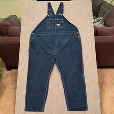 Round House Mens Denim Overalls Made in USA Dark Wash Cotton 60x30 Lot 980 VTG