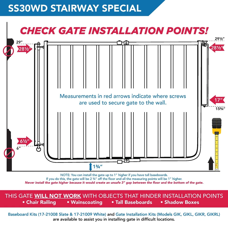 Cardinal Gates SS30 Stairway Special Baby Gate for Stairs - Adjustable Indoor - Image 3 of 4