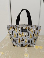 Cat pattern mini tote bag, gray handmade lunch bag