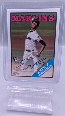 2023 Topps Eury Perez Red 1988 Topps Design Auto Rookie RC Miami Marlins