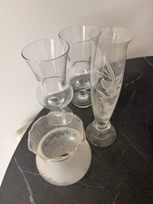 Bundle Of Vintage Stem Thistle Glass, Frosted Lampshade And A Vintage Vase