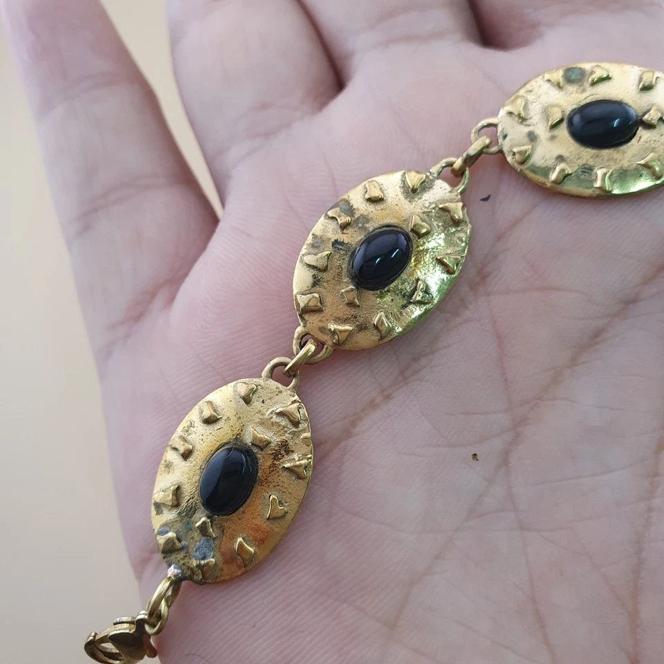 复古几何形状黄铜和玛瑙手链 — 第 4/4 张图片