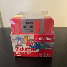 New IBM Imation Formatted 2HD 1.44MB Rainbow Colored Diskettes 30 Pack *SEALED*