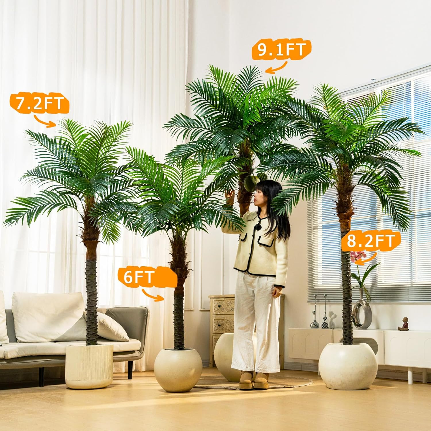 8.2FT Artificial Phoenix Palm Tree with Coconut Fruit Outdoor Indoor Decor Large