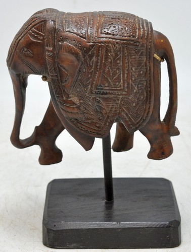 Vintage Wooden Small Elephant Figurine Original Old Fine Hand Carved - Picture 6 of 7