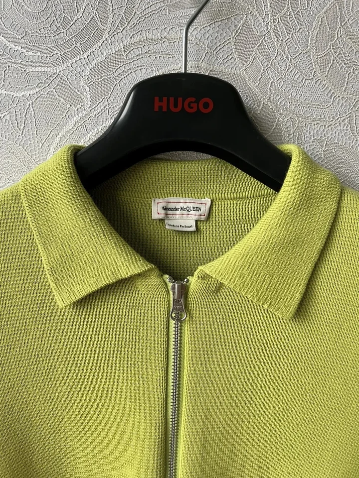 Cárdigan Alexander McQueen Verde Lima Tejido Cremallera Recortado Suéter Chaqueta Y2K De Colección Foto 4 de 4