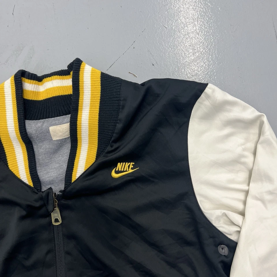 Vintage Nike Satin Reversible Black White Gray Varsity Bomber Jacket Youth Sz M - Image 3 of 4