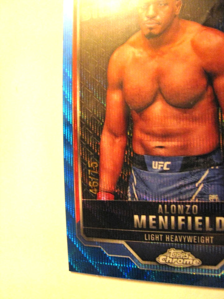 2025 Topps Chrome UFC Blue Wave Refractor /75 Alonzo Menifield Parallel card 159 - Image 2 of 3