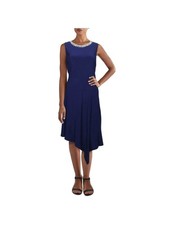 MSK Womens Navy Asymmetrical Sleeveless Below The Knee Fit + Flare Dress S