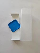 vintage Tupperware Velveeta Cheese Keeper with a sky-blue lid and insert