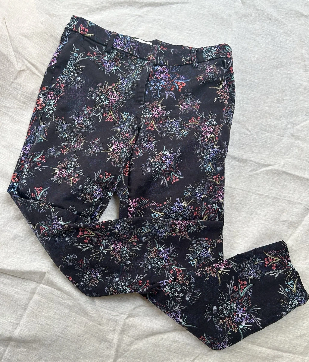 Pantalones ajustados H&M negros florales mezcla de algodón elásticos tiro alto ajustados talla de pierna