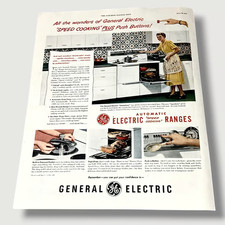 1949 General Electric Automatic Electric Ranges Speed Cooking Vintage Print Ad Q