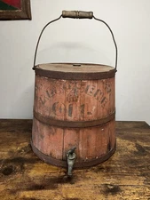 Red Painted Wood Kerosene Oil Bucket Firkin Antique Spigot Primitive Gas & Oil