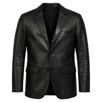 Stylish Blazer Leather Handmade Formal Soft Men's Black Genuine Lambskin Office