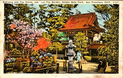 Japanese Tea Garden San Francisco CA Pagoda Tea House Linen Postcard 1930s