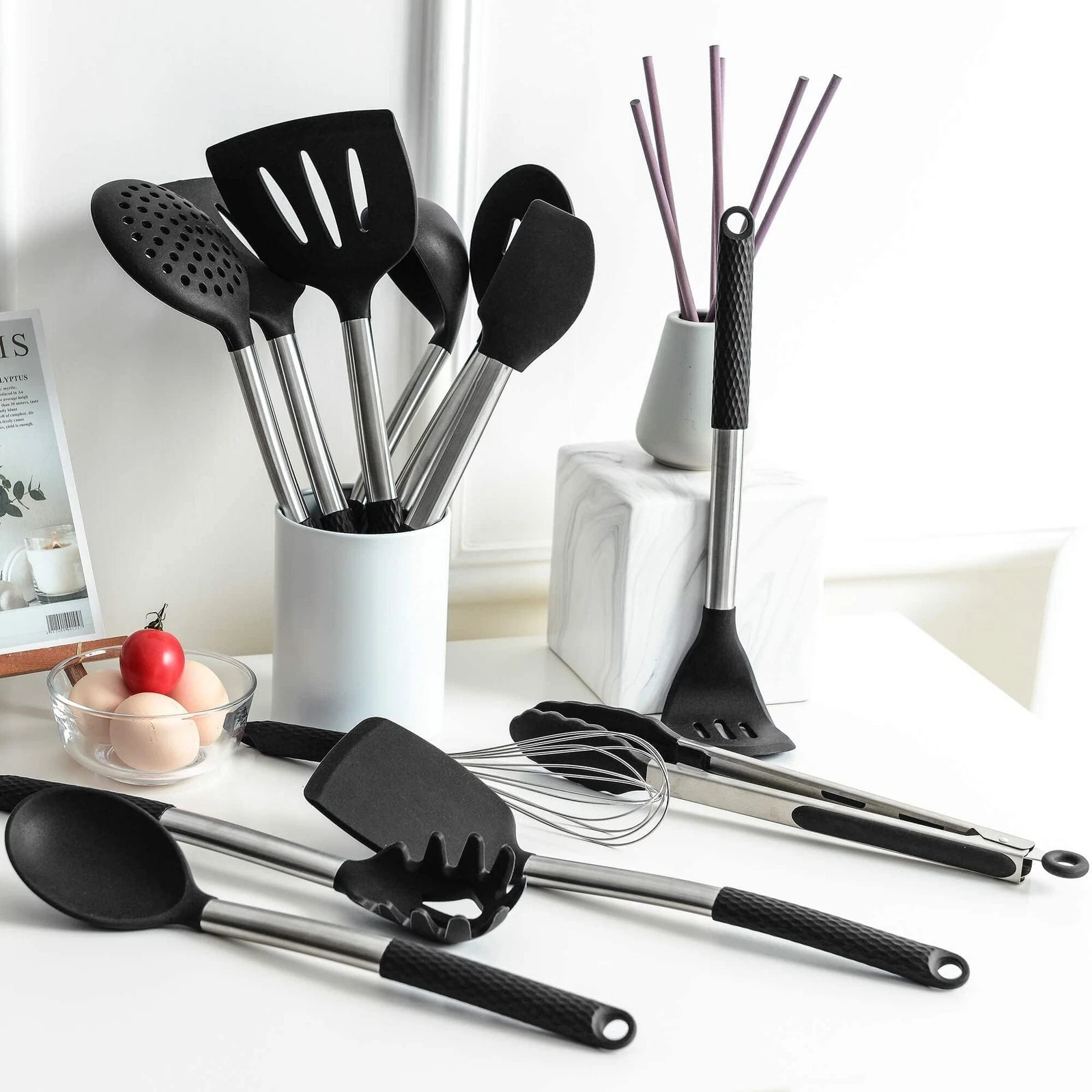 Rorence Silicone Cooking Utensil Set: 12 Pieces Kitchen Utensils Black