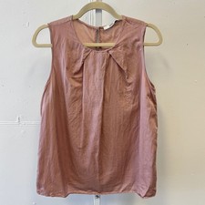 0039 Italy Women's Sleeveless Cotton Silk Blend Pleated Blouse Pink Size Small