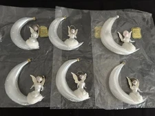 Vtg. De Carlini Glass Ornaments Angel On A Crescent Moon Set Of 6 Christmas