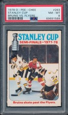 1978-79 O Pee Chee #263 Stanley Cup SF Gerry Cheevers Park MacLeish OPC PSA 8