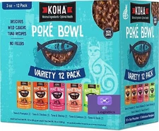 KOHA Poké Bowl Variety Pack Wet Cat Food, 3-oz pouch, case of 12