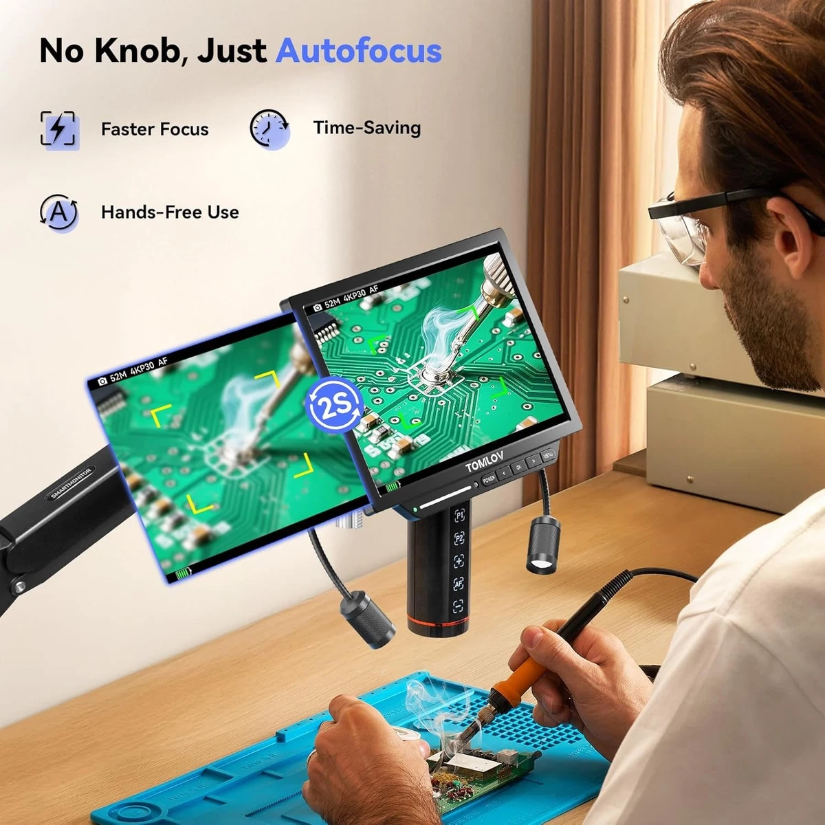 Microscopio digital de soldadura con enfoque automático TOMLOV 52MP 4K 2000x HDMI