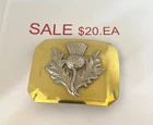 Scottish Thistle Buckle Solid Brass With Nickel Silver Thistle 3 hooks on Back