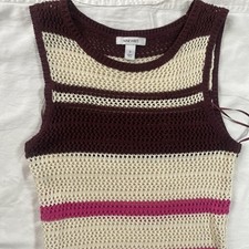 Sz S burgundy , beige Festival Macrame Knit Crochet Long Maxi Dress Tank Beach