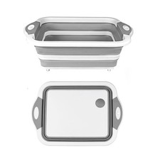 Camping Collapsible Cutting Board Dish Basin BBQ Prep Tub Sink Grey White