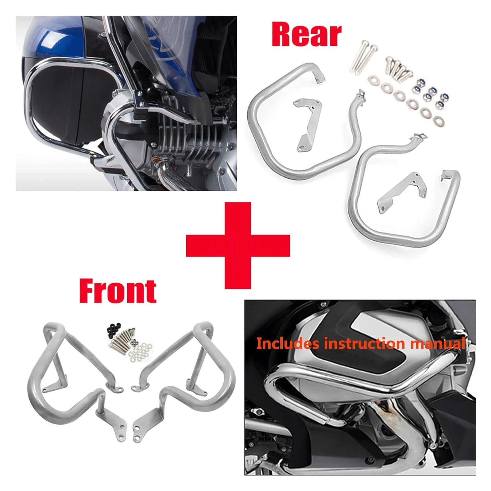 Front&Rear Engine Guards Bumper Crash Bars Protector For BMW R1250RT