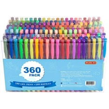 Shuttle Art 360 Pack Gel Pens Set, 180 Colors 1 Count (Pack of 360), 360